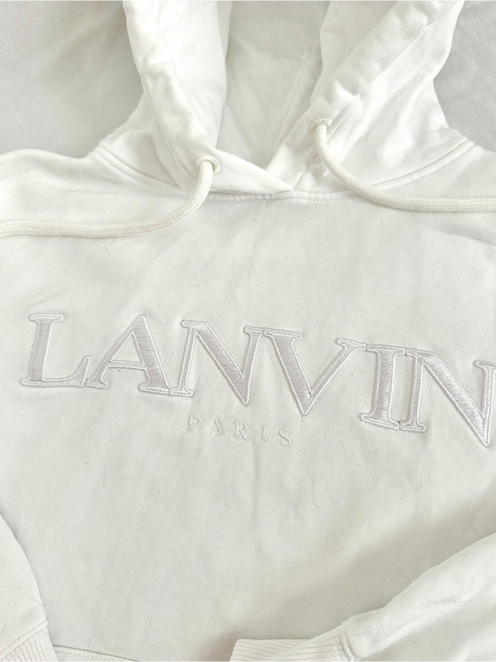 Lanvin White Cotton Hoodie Sweatshirt with Tonal Embroidered Logo Size XS